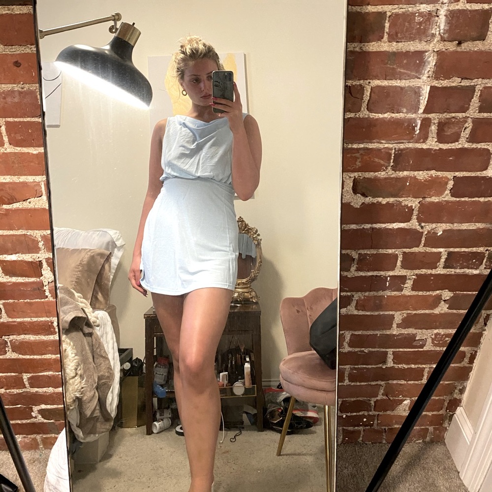 Backless blue dress
